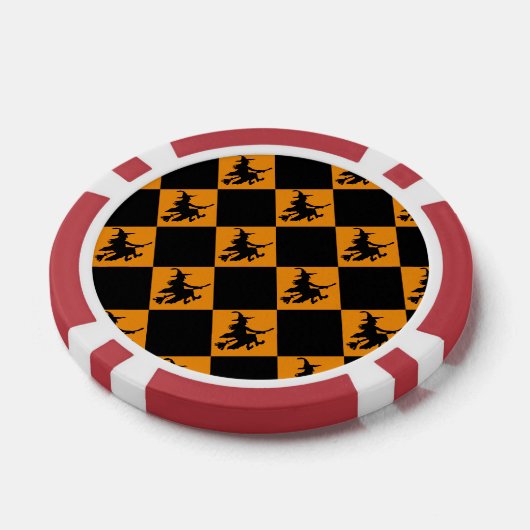 Flying Witch Black & Orange Checkered Poker Chips (Enkel)