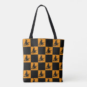 Flying Witch Black & Orange Checkered Tote Bag (Achterkant)