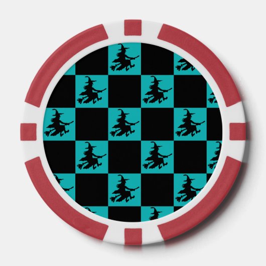 Flying Witch Black & Teal Checkered Poker Chips (Voorkant)
