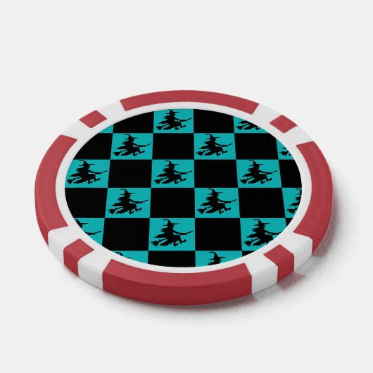 Flying Witch Black & Teal Checkered Poker Chips (Enkel)