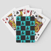 Flying Witch Black & Teal Checkered Pokerkaarten (Achterkant)