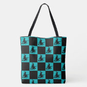 Flying Witch Black & Teal Checkered Tote Bag (Achterkant)