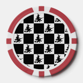 Flying Witch Black & White Checkered Poker Chips