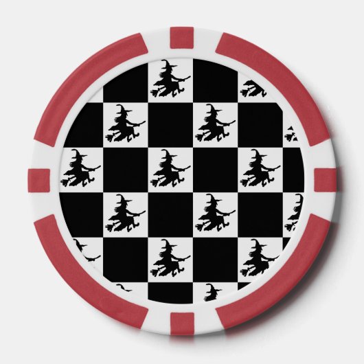 Flying Witch Black & White Checkered Poker Chips (Voorkant)