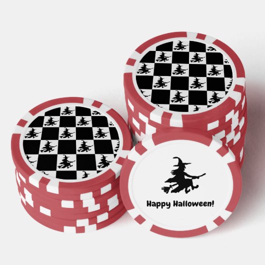 Flying Witch Black & White Checkered Poker Chips (Opstapeling)