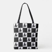 Flying Witch Black & White Checkered Tote Bag (Achterkant)