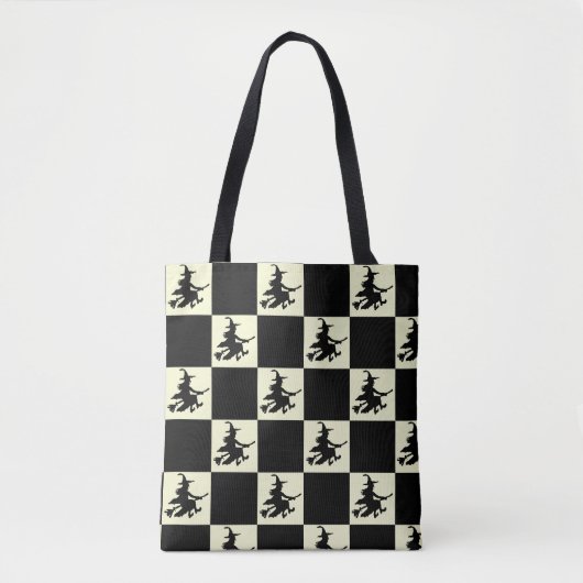 Flying Witch Black & Yellow Checkered Tote Bag (Voorkant)