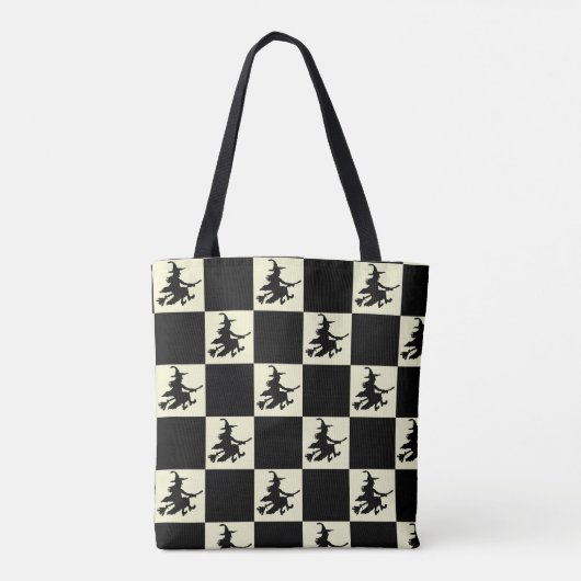 Flying Witch Black & Yellow Checkered Tote Bag (Achterkant)