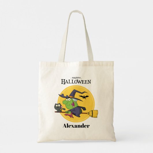 Flying Witch Broomstick Gepersonaliseerde Hallowee Tote Bag (Achterkant)