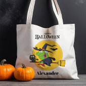 Flying Witch Broomstick Gepersonaliseerde Hallowee Tote Bag