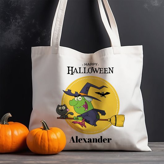 Flying Witch Broomstick Gepersonaliseerde Hallowee Tote Bag