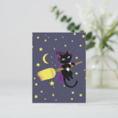 Flying Witch Cat Briefkaart (Staand voorkant)