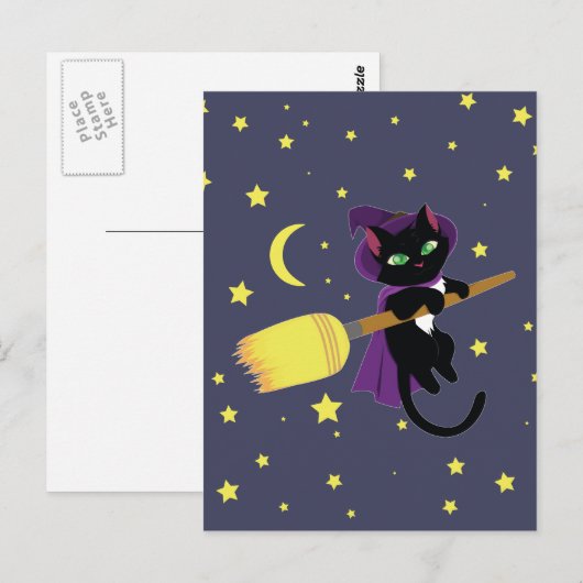 Flying Witch Cat Briefkaart (Voorkant / Achterkant)
