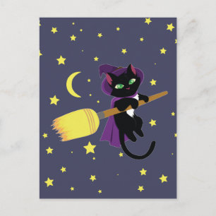 Flying Witch Cat Briefkaart