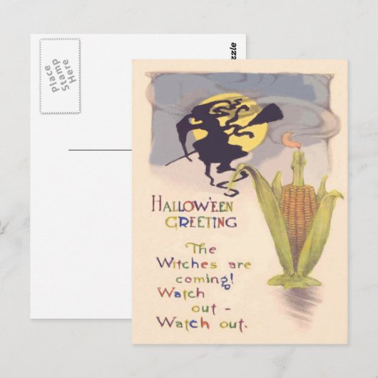 Flying Witch Full Moon Corn Cob Candle Briefkaart (Voorkant / Achterkant)