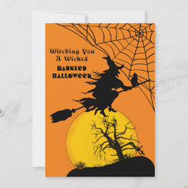 Flying Witch Full Moon Spooky Quote Dark Halloween Feestdagenkaart