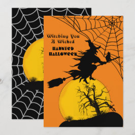 Flying Witch Full Moon Spooky Quote Dark Halloween Feestdagenkaart