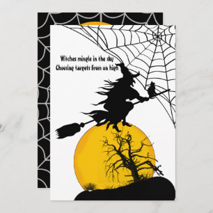 Flying Witch Full Moon Spooky Quote Dark Halloween Feestdagenkaart