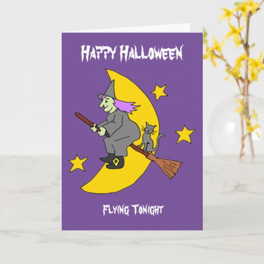 Flying Witch Halloween Kaart (Gele Bloem)