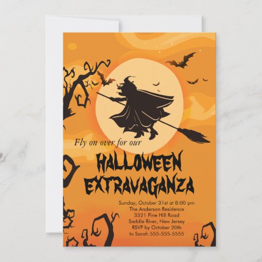 Flying Witch Halloween Kostuum Feest Uitnodigingen (Voorkant)