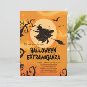 Flying Witch Halloween Kostuum Feest Uitnodigingen (Staand voorkant)