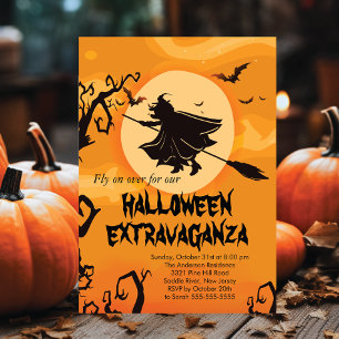Flying Witch Halloween Kostuum Feest Uitnodigingen