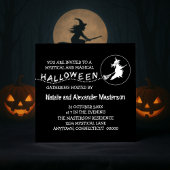 Flying Witch Halloween Party Invite, Black Kaart