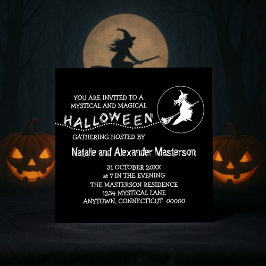 Flying Witch Halloween Party Invite, Black Kaart