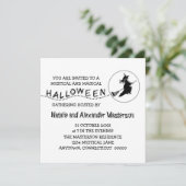 Flying Witch Halloween Party Invite, White Kaart (Staand voorkant)
