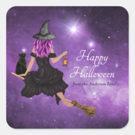 Flying Witch Happy Halloween Persoonlijk Vierkante Sticker