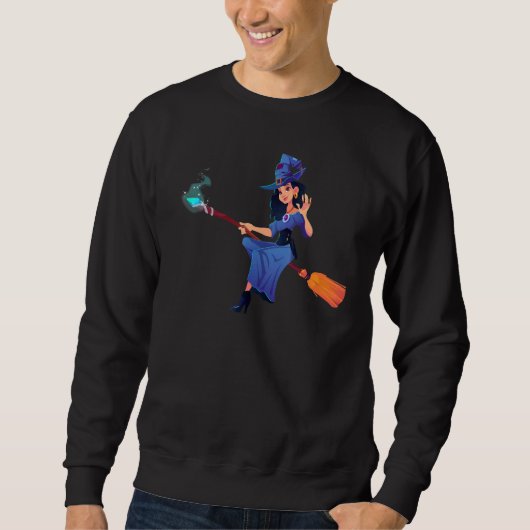 Flying Witch Magic Broomstick Mystic Halloween Trui (Voorkant)