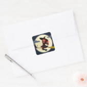 Flying Witch met bezem en zwarte kat Vierkante Sticker (Envelop)