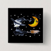 Flying Witch on Halloween Night Vierkante Button 5,1 Cm (Voorkant)
