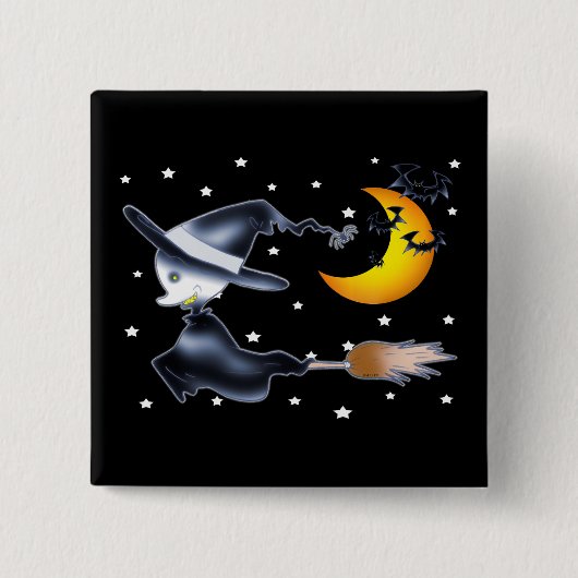 Flying Witch on Halloween Night Vierkante Button 5,1 Cm (Voorkant)