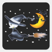 Flying Witch on Halloween Night Vierkante Sticker (Voorkant)