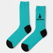 Flying Witch on Teal - Happy Halloween -  Socks Sokken (Links)