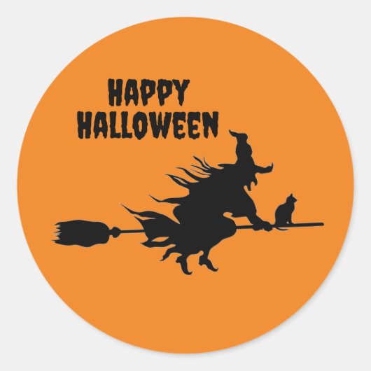 Flying Witch op Broom & Cat Classic Ronde Stickers (Voorkant)