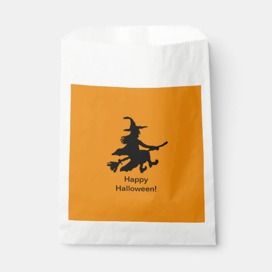 Flying Witch - Orange -Happy Halloween - Favor Bag Bedankzakje (Voorkant)