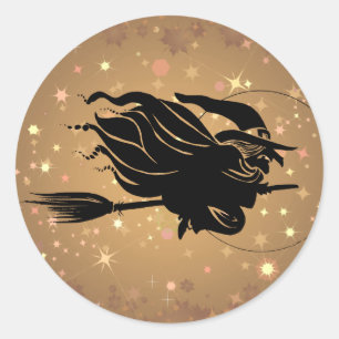 Flying Witch Silhouet Ronde Sticker
