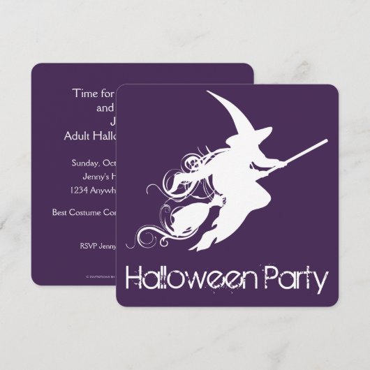 Flying Witch Silhouette Halloween Party Uitnodigin Kaart (Voorkant / Achterkant)