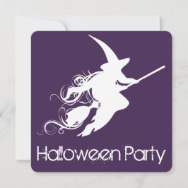 Flying Witch Silhouette Halloween Party Uitnodigin Kaart