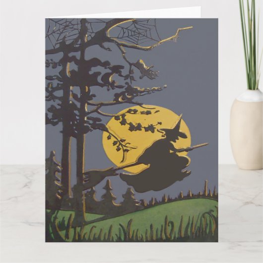 Flying Witch Silhouette Volle Maan Spiderweb Kaart (Voorkant)