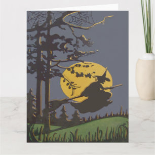 Flying Witch Silhouette Volle Maan Spiderweb Kaart