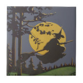 Flying Witch Silhouette Volle Maan Tegeltje (Voorkant)