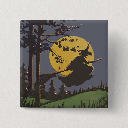 Flying Witch Silhouette Volle Maan Vierkante Button 5,1 Cm (Voorkant)