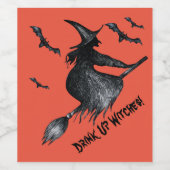 Flying Witch Spooky Bats Drink heksen op Wijn Etiket (Enkel label)