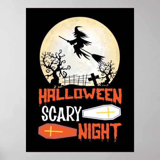Flying Witch Spooky Halloween Night Poster (Voorkant)