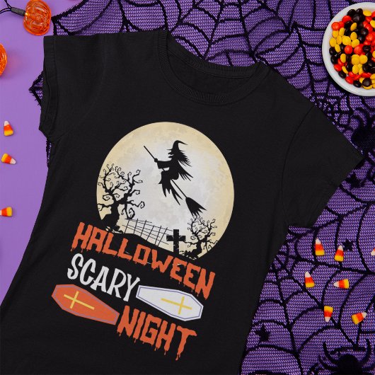 Flying Witch Spooky Halloween Night T-shirt