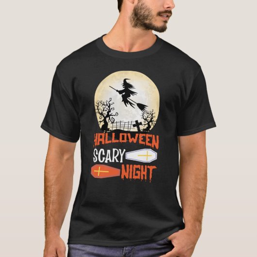 Flying Witch Spooky Halloween Night T-shirt (Voorkant)