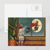 Flying Witch Zwarte Kat Ful Maan Pompoen Briefkaart (Voorkant / Achterkant)